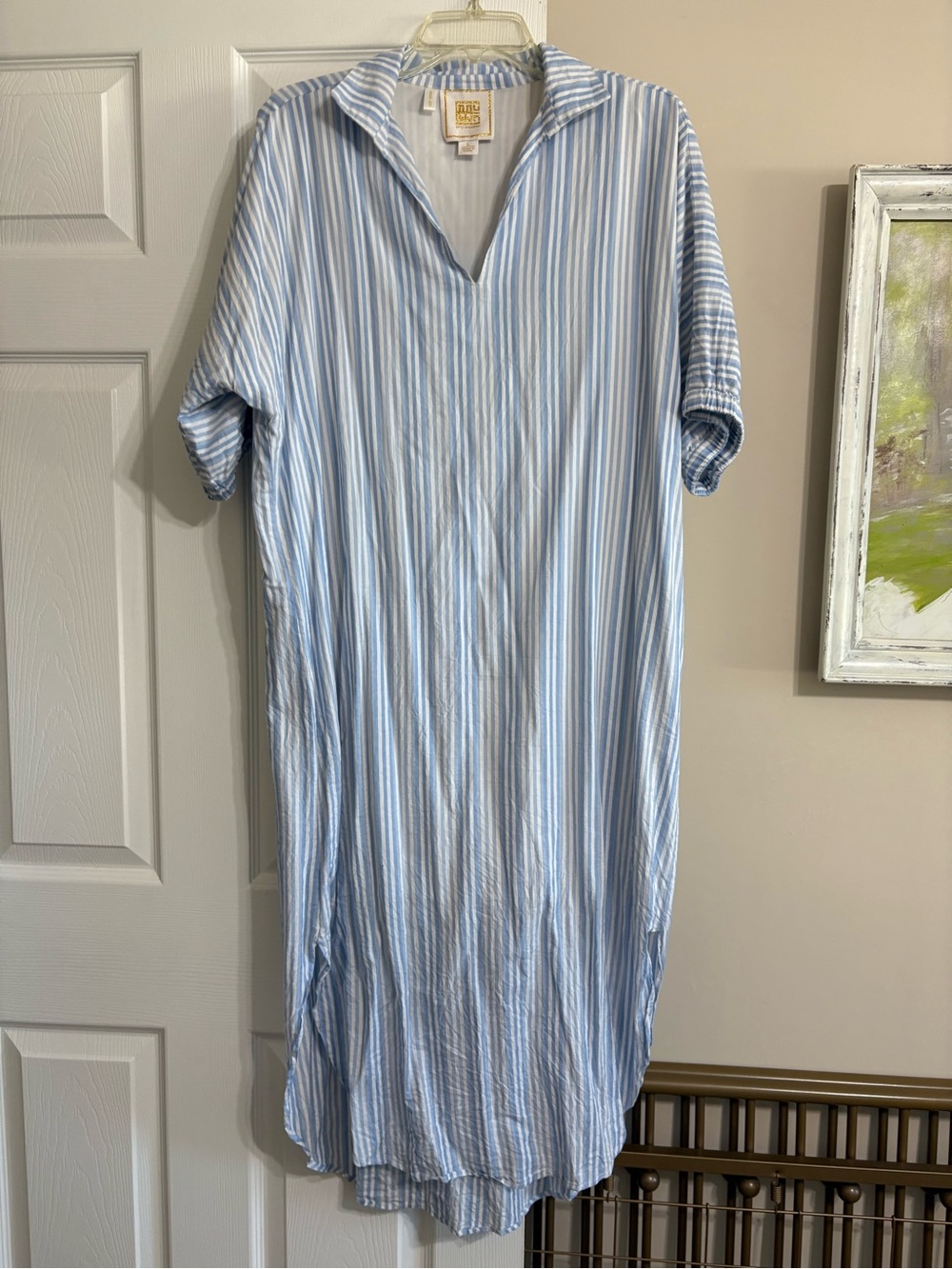 Emily McCarthy Blue White Striped Cotton Tunic Dress Size L